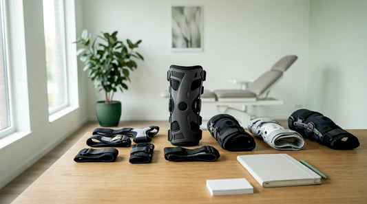 Verschillende soorten medische braces uitgestald op tafel